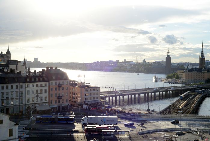 Über Slussen Richtung Sonnenuntergang