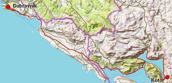 Bild: Autofahrt von Dubrovnik (Kroatien) nach Prčanj nahe Kotor (Montenegro). Bild: Autofahrt von Dubrovnik (Kroatien) nach Prčanj nahe Kotor (Montenegro).
