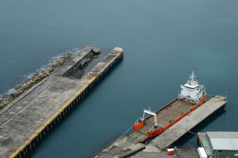 Blick auf den Hafen von Stanley