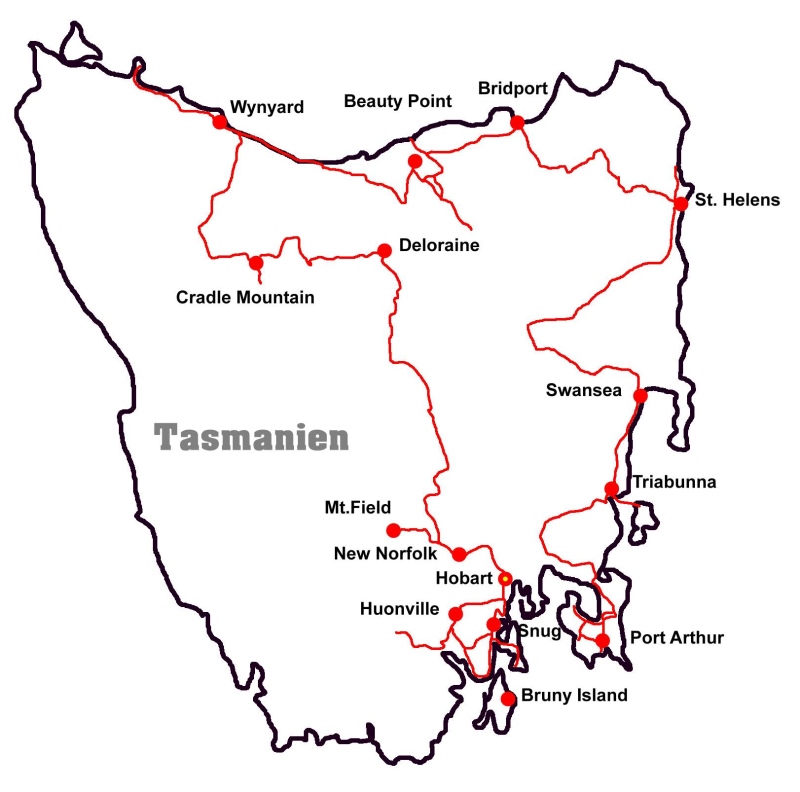 Reiseroute von Tasmanien Reiseroute von Tasmanien