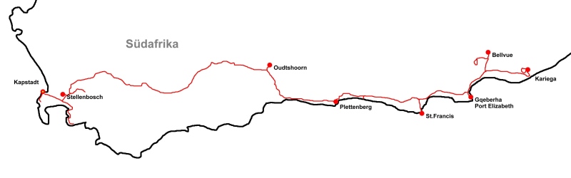 Reiseroute von Südafrika